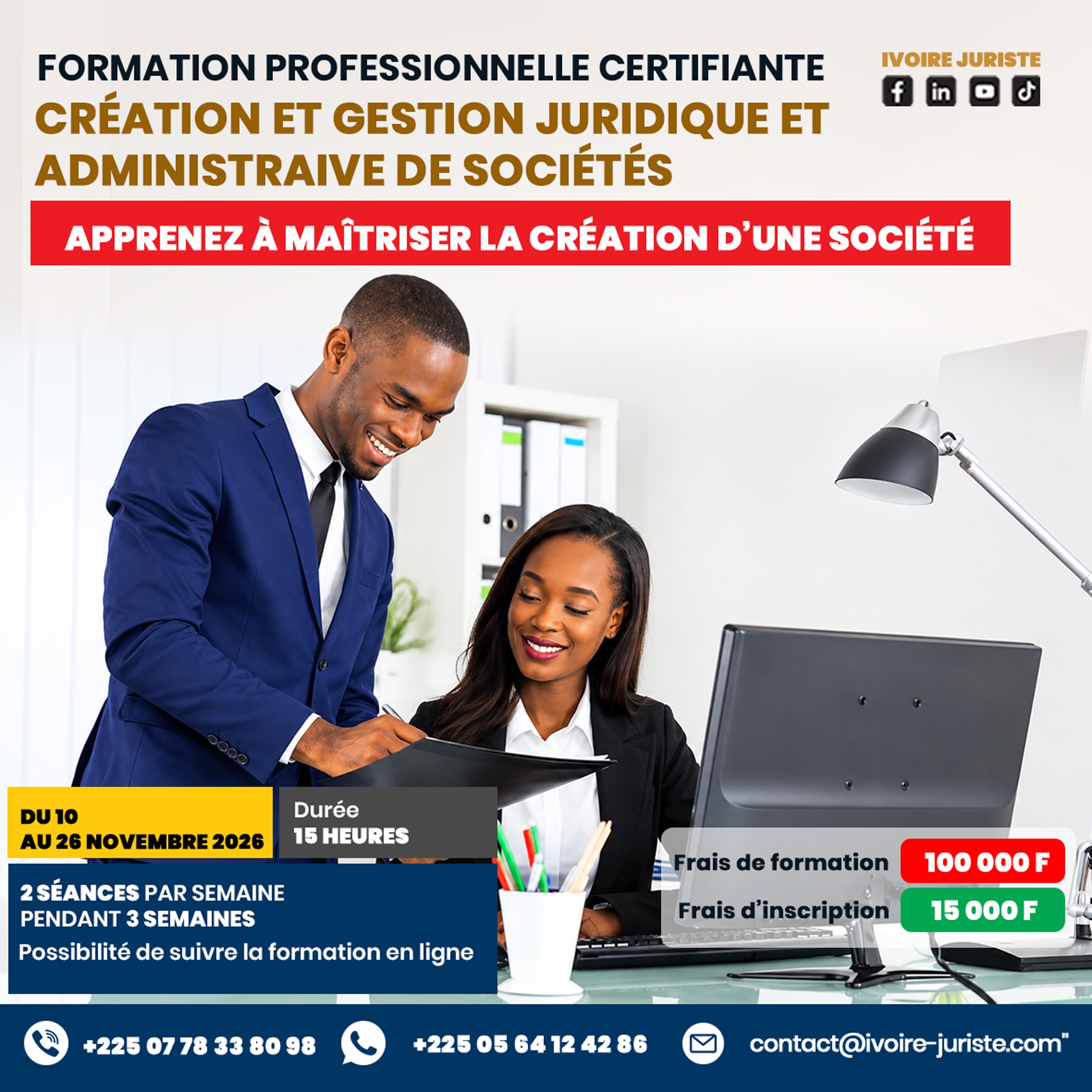 FORMATION CERTIFIANTE : Création et gestion juridique et administrative de sociétés